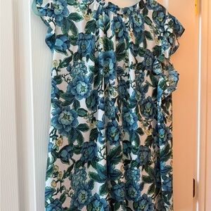 LOFT Relaxed Ruffled Blouse in Blue and Green